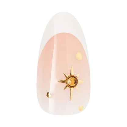 KISS Glam Press On Nails Zephyr - White Almond Medium 32-Piece Set with Glue Avelisse