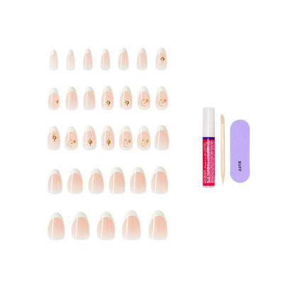 KISS Glam Press On Nails Zephyr - White Almond Medium 32-Piece Set with Glue Avelisse