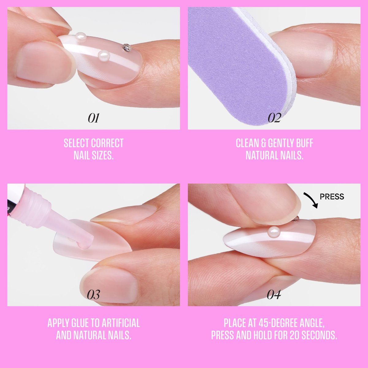 KISS Glam Press On Nails Zephyr - White Almond Medium 32-Piece Set with Glue Avelisse