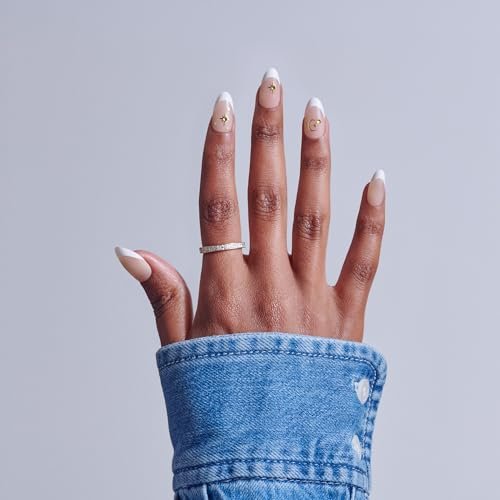 KISS Glam Press On Nails Zephyr - White Almond Medium 32-Piece Set with Glue Avelisse
