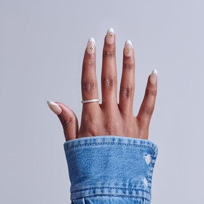 KISS Glam Press On Nails Zephyr - White Almond Medium 32-Piece Set with Glue Avelisse