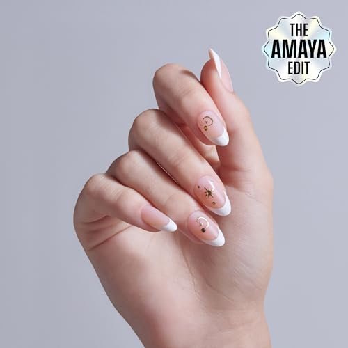 KISS Glam Press On Nails Zephyr - White Almond Medium 32-Piece Set with Glue Avelisse