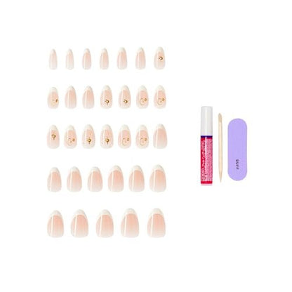 KISS Glam Press On Nails Zephyr - White Almond Medium 32-Piece Set with Glue Avelisse