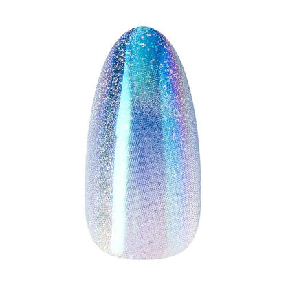 KISS Glam Press On Nails 'Glow Forever' - Blue Almond Medium Size - 32 Nails with Glue, Manicure Stick & Mini File Avelisse