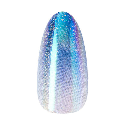 KISS Glam Press On Nails 'Glow Forever' - Blue Almond Medium Size - 32 Nails with Glue, Manicure Stick & Mini File Avelisse
