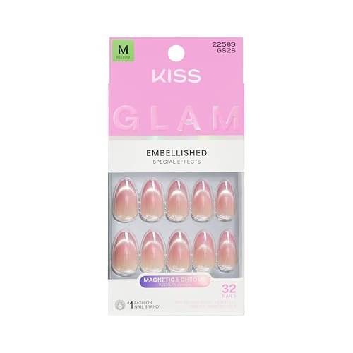 KISS Glam Press On Nails 'Stardust Wonder' - Medium Almond, Pink, 32 Nails with Glue & Tools - görsel 2