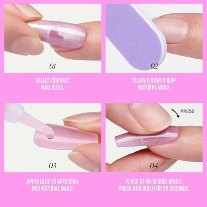 KISS Glam 'One n Only' Press On Nails - Short Round Pink, 32 Nails with Glue, File & Stick