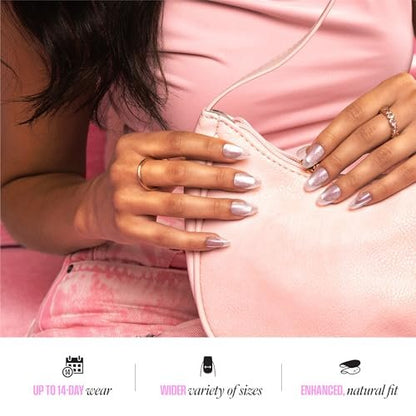 KISS Glam Press On Nails 'Stardust Wonder' - Medium Almond, Pink, 32 Nails with Glue & Tools