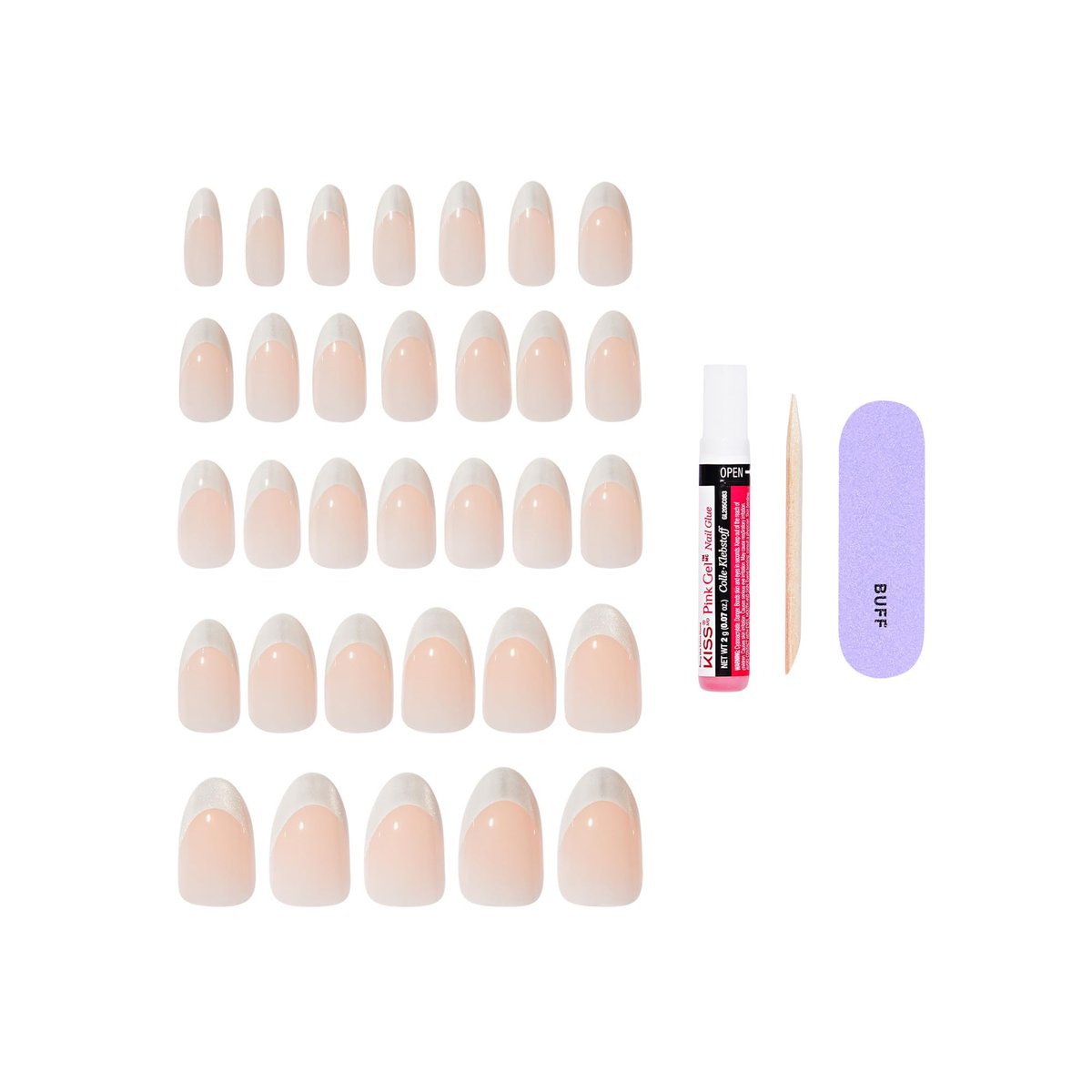 KISS Core Press On Nails – Patchouli, White, Medium Almond, 32 Nails + Glue - görsel 7