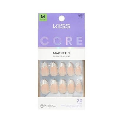 KISS Core Press On Nails – Patchouli, White, Medium Almond, 32 Nails + Glue