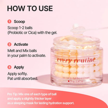 every routine 100 Gel-in-Ball Repair Cream – Hydrating Burst Gel-Ball Moisturizer for Barrier Repair, Plumping & Soothing Daily Facial Cream with Cica and Hyaluronic Complex (70 g / 2.47 oz)