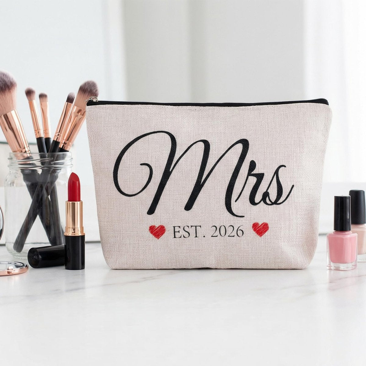 ShioShin Future Mrs Makeup Bag - White Canvas Bride Cosmetic Bag for Wedding Bridal Shower Gifts, Bachelorette Party Accessories, Engagement Bridesmaid Proposal Gifts - görsel 5