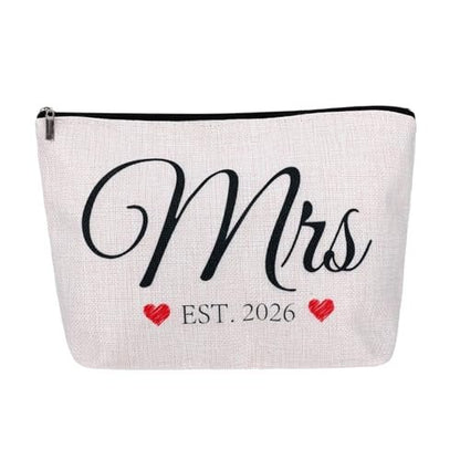 ShioShin Future Mrs Makeup Bag - White Canvas Bride Cosmetic Bag for Wedding Bridal Shower Gifts, Bachelorette Party Accessories, Engagement Bridesmaid Proposal Gifts