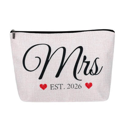 ShioShin Future Mrs Makeup Bag - White Canvas Bride Cosmetic Bag for Wedding Bridal Shower Gifts, Bachelorette Party Accessories, Engagement Bridesmaid Proposal Gifts