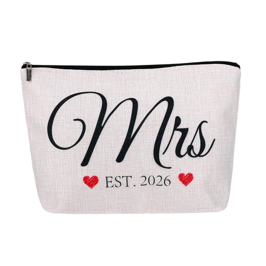 ShioShin Future Mrs Makeup Bag - White Canvas Bride Cosmetic Bag for Wedding Bridal Shower Gifts, Bachelorette Party Accessories, Engagement Bridesmaid Proposal Gifts
