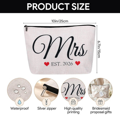 ShioShin Future Mrs Makeup Bag - White Canvas Bride Cosmetic Bag for Wedding Bridal Shower Gifts, Bachelorette Party Accessories, Engagement Bridesmaid Proposal Gifts