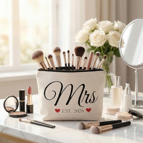 ShioShin Future Mrs Makeup Bag - White Canvas Bride Cosmetic Bag for Wedding Bridal Shower Gifts, Bachelorette Party Accessories, Engagement Bridesmaid Proposal Gifts - görsel 10