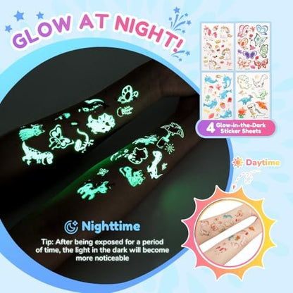 Bledras Temporary Glitter Tattoo Kit for Kids – 36 Colors Arts Glitter Make Up Set with 6 Glow in the Dark Glitter Gels, Skin-Friendly Body Art for Birthday & Christmas Party Gifts for Girls & Boys Avelisse