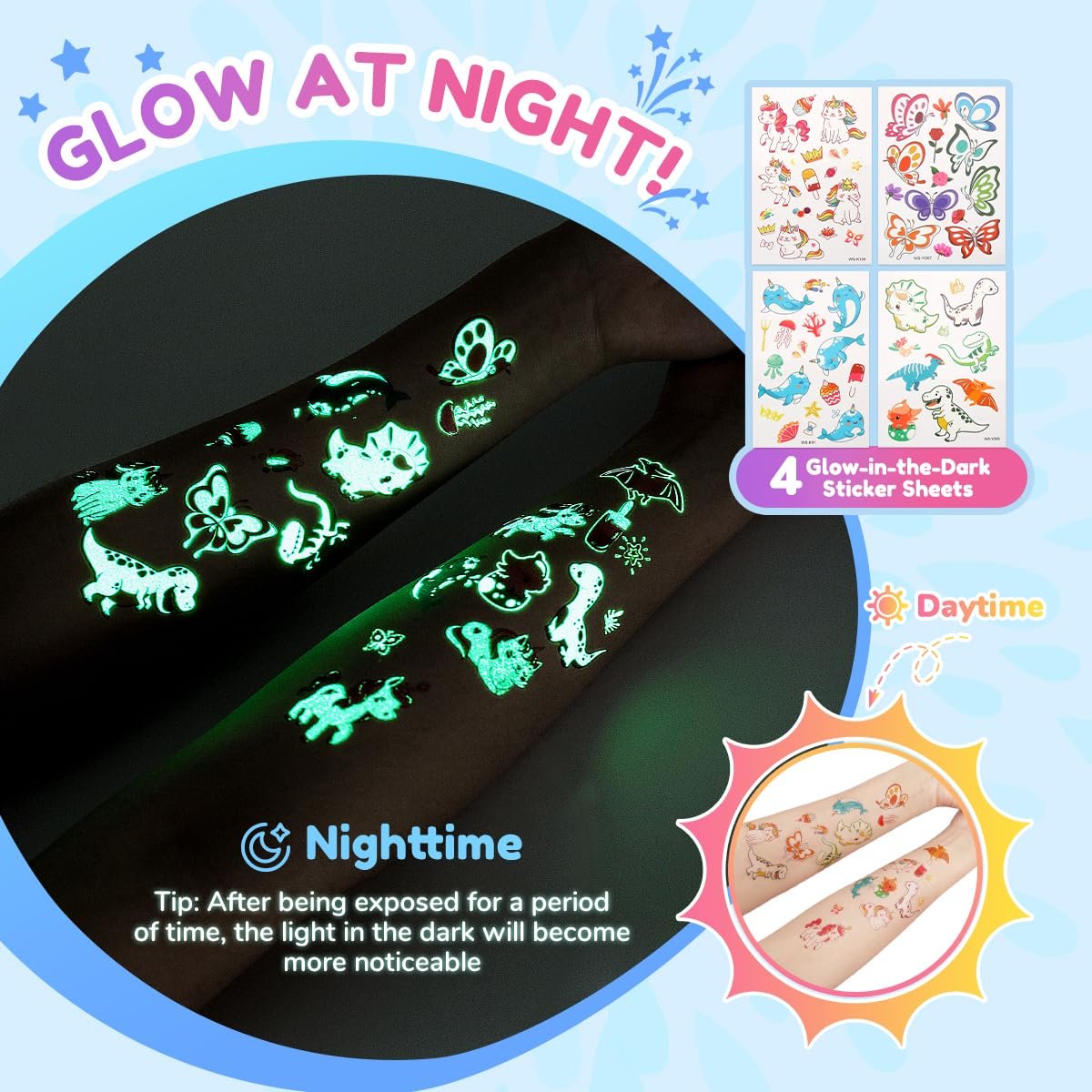 Bledras Temporary Glitter Tattoo Kit for Kids – 36 Colors Arts Glitter Make Up Set with 6 Glow in the Dark Glitter Gels, Skin-Friendly Body Art for Birthday & Christmas Party Gifts for Girls & Boys Avelisse