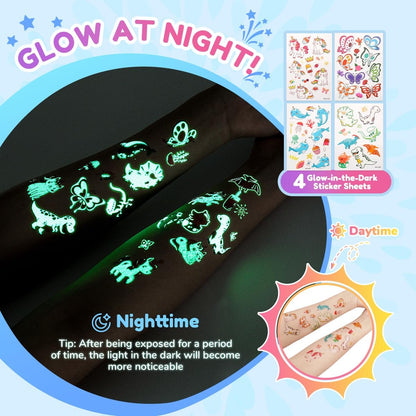 Bledras Temporary Glitter Tattoo Kit for Kids – 36 Colors Arts Glitter Make Up Set with 6 Glow in the Dark Glitter Gels, Skin-Friendly Body Art for Birthday & Christmas Party Gifts for Girls & Boys Avelisse