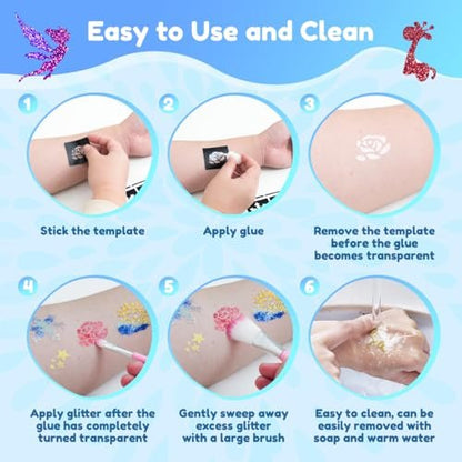 Bledras Temporary Glitter Tattoo Kit for Kids – 36 Colors Arts Glitter Make Up Set with 6 Glow in the Dark Glitter Gels, Skin-Friendly Body Art for Birthday & Christmas Party Gifts for Girls & Boys Avelisse