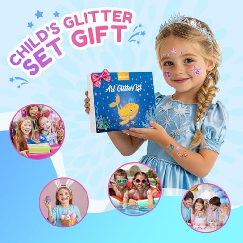 Bledras Temporary Glitter Tattoo Kit for Kids – 36 Colors Arts Glitter Make Up Set with 6 Glow in the Dark Glitter Gels, Skin-Friendly Body Art for Birthday & Christmas Party Gifts for Girls & Boys Avelisse