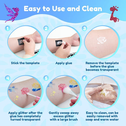 Bledras Temporary Glitter Tattoo Kit for Kids – 36 Colors Arts Glitter Make Up Set with 6 Glow in the Dark Glitter Gels, Skin-Friendly Body Art for Birthday & Christmas Party Gifts for Girls & Boys Avelisse