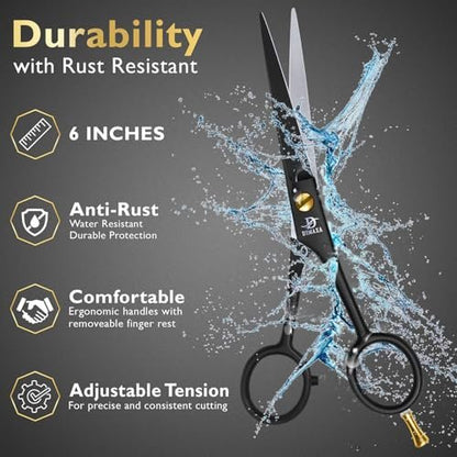 Professional 6.5 Inch Hair Scissors with Comb – Premium High Carbon Stainless Steel Barber Shears for Salon & Home Use, Ergonomic Super-Sharp Hair Cutting Shears for Women