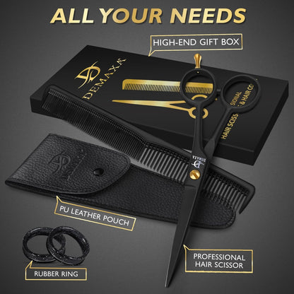 Professional 6.5 Inch Hair Scissors with Comb – Premium High Carbon Stainless Steel Barber Shears for Salon & Home Use, Ergonomic Super-Sharp Hair Cutting Shears for Women