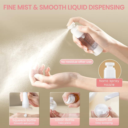 Travel Bottles Kit 7 Pcs - TSA Approved Leak Proof Toiletry Containers, Silicone Squeeze Bottles, Lotion Bottle, Cream Jar, Shampoo & Conditioner Travel Set