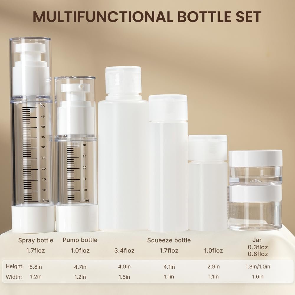 Travel Bottles Kit 7 Pcs - TSA Approved Leak Proof Toiletry Containers, Silicone Squeeze Bottles, Lotion Bottle, Cream Jar, Shampoo & Conditioner Travel Set - görsel 5