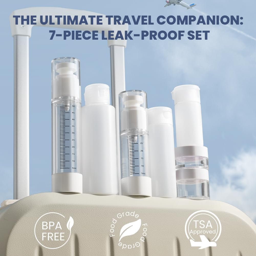 Travel Bottles Kit 7 Pcs - TSA Approved Leak Proof Toiletry Containers, Silicone Squeeze Bottles, Lotion Bottle, Cream Jar, Shampoo & Conditioner Travel Set - görsel 3
