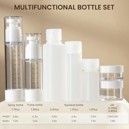 Travel Bottles Kit 7 Pcs - TSA Approved Leak Proof Toiletry Containers, Silicone Squeeze Bottles, Lotion Bottle, Cream Jar, Shampoo & Conditioner Travel Set