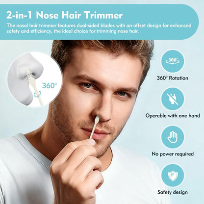 Kerros 5-Pack Nasal Hair Cutter - Manual Double-Sided Nose Hair Trimmer with 360° Rotating Head for Men & Women (Cream Yellow)