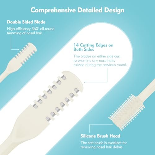 Kerros 5-Pack Nasal Hair Cutter - Manual Double-Sided Nose Hair Trimmer with 360° Rotating Head for Men & Women (Cream Yellow) - görsel 8