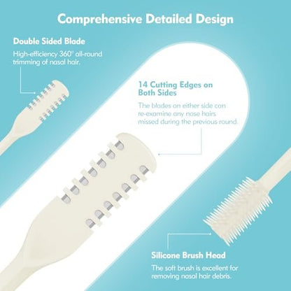 Kerros 5-Pack Nasal Hair Cutter - Manual Double-Sided Nose Hair Trimmer with 360° Rotating Head for Men & Women (Cream Yellow)