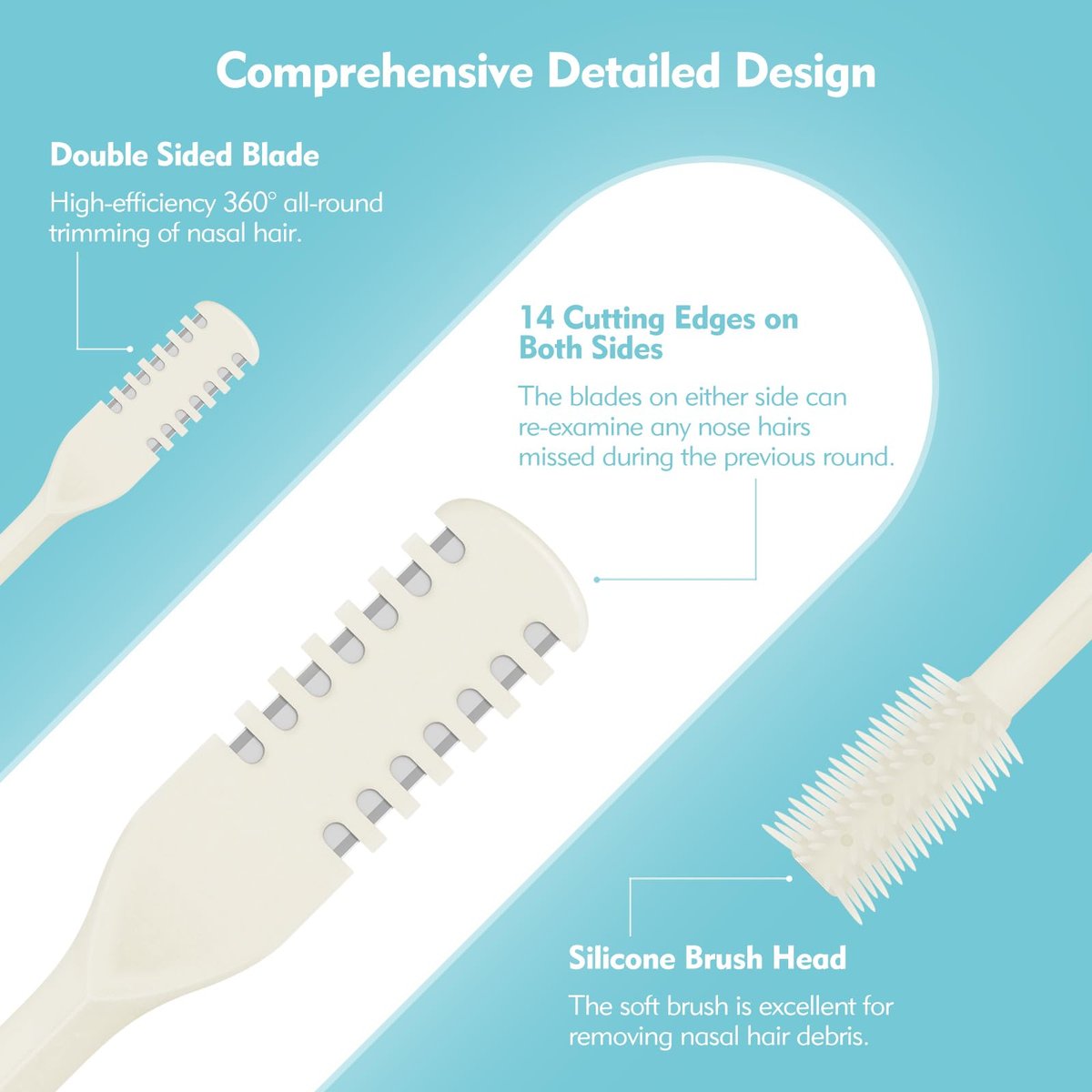 Kerros 5-Pack Nasal Hair Cutter - Manual Double-Sided Nose Hair Trimmer with 360° Rotating Head for Men & Women (Cream Yellow) - görsel 7