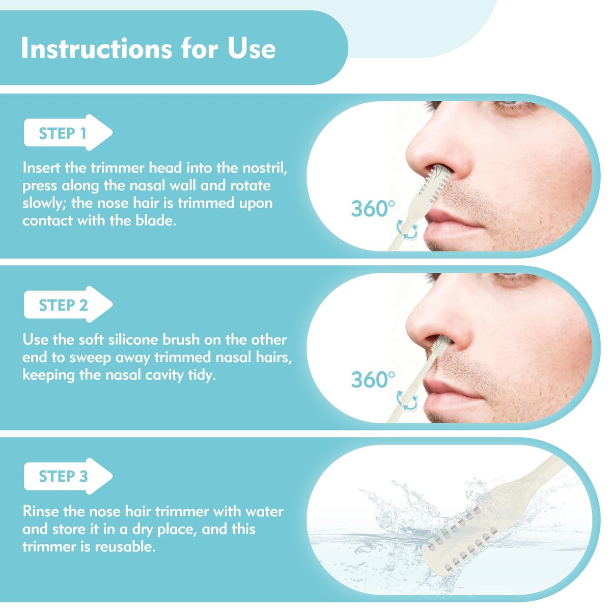 Kerros 5-Pack Nasal Hair Cutter - Manual Double-Sided Nose Hair Trimmer with 360° Rotating Head for Men & Women (Cream Yellow) - görsel 9