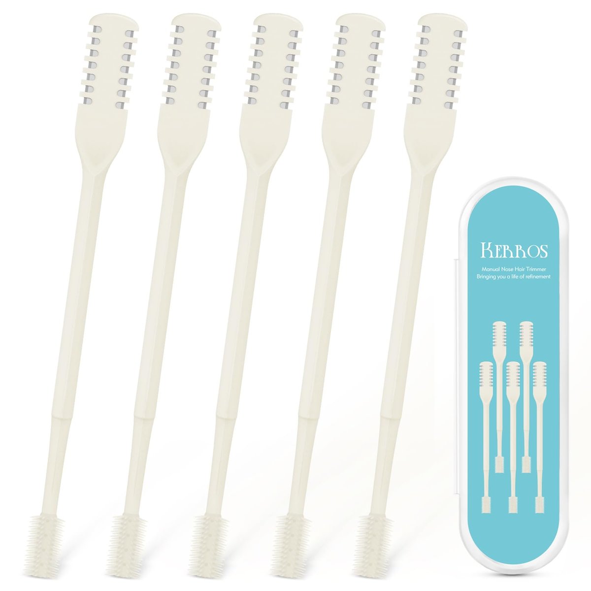 Kerros 5-Pack Nasal Hair Cutter - Manual Double-Sided Nose Hair Trimmer with 360° Rotating Head for Men & Women (Cream Yellow) - görsel 1