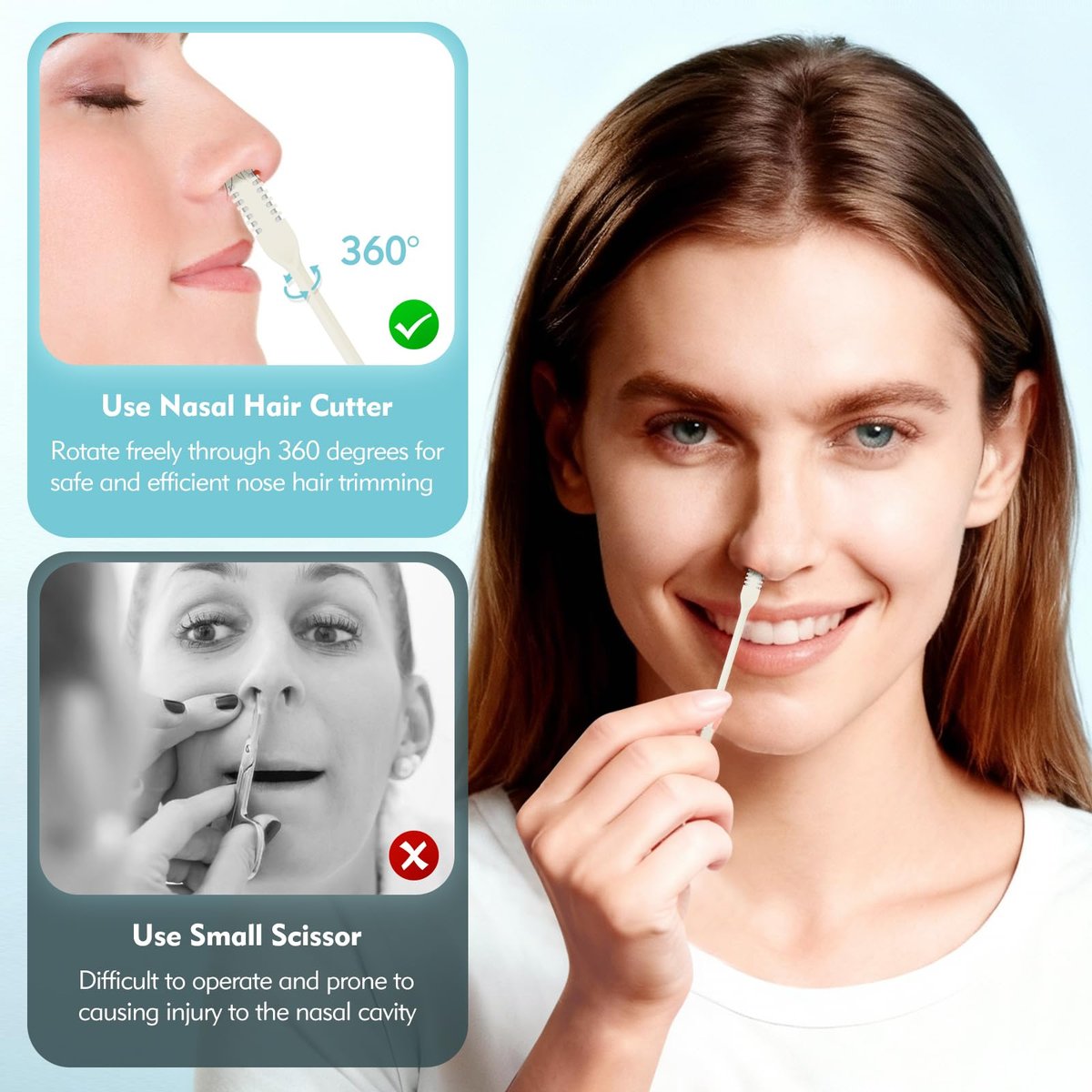 Kerros 5-Pack Nasal Hair Cutter - Manual Double-Sided Nose Hair Trimmer with 360° Rotating Head for Men & Women (Cream Yellow) - görsel 11