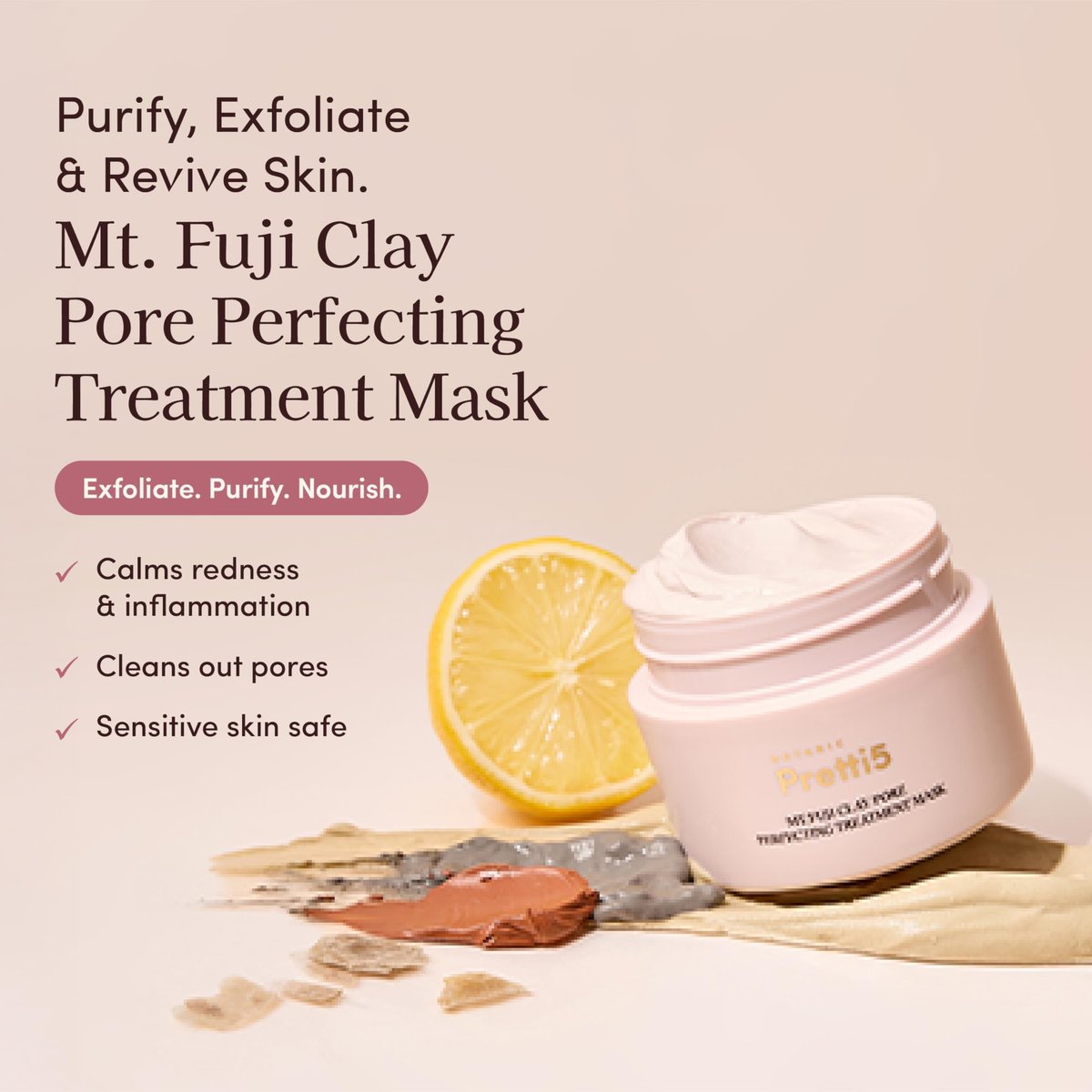 Pretti5 Mt. Fuji Clay Mask – Pore Minimizer & Blackhead Remover for Sensitive Skin | Detoxifying Japanese Volcanic Mud Mask with 5 Clays & Astaxanthin - görsel 3