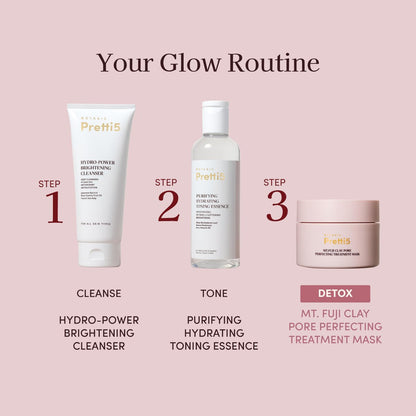 Pretti5 Mt. Fuji Clay Mask – Pore Minimizer & Blackhead Remover for Sensitive Skin | Detoxifying Japanese Volcanic Mud Mask with 5 Clays & Astaxanthin