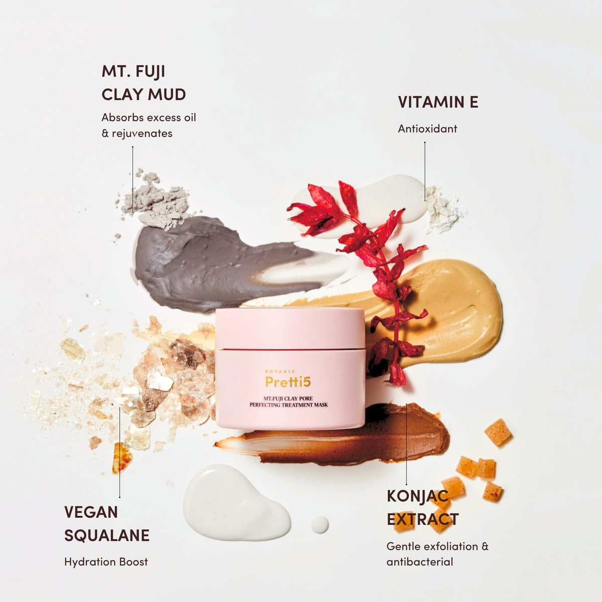 Pretti5 Mt. Fuji Clay Mask – Pore Minimizer & Blackhead Remover for Sensitive Skin | Detoxifying Japanese Volcanic Mud Mask with 5 Clays & Astaxanthin - görsel 15