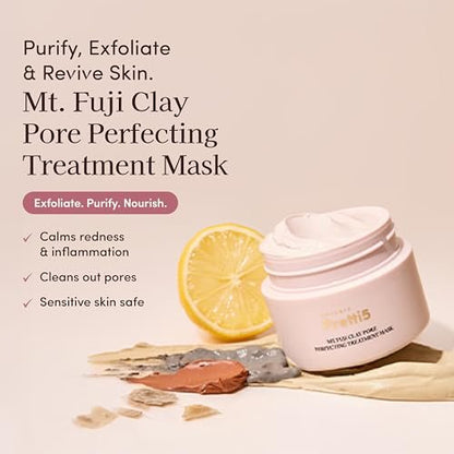 Pretti5 Mt. Fuji Clay Mask – Pore Minimizer & Blackhead Remover for Sensitive Skin | Detoxifying Japanese Volcanic Mud Mask with 5 Clays & Astaxanthin