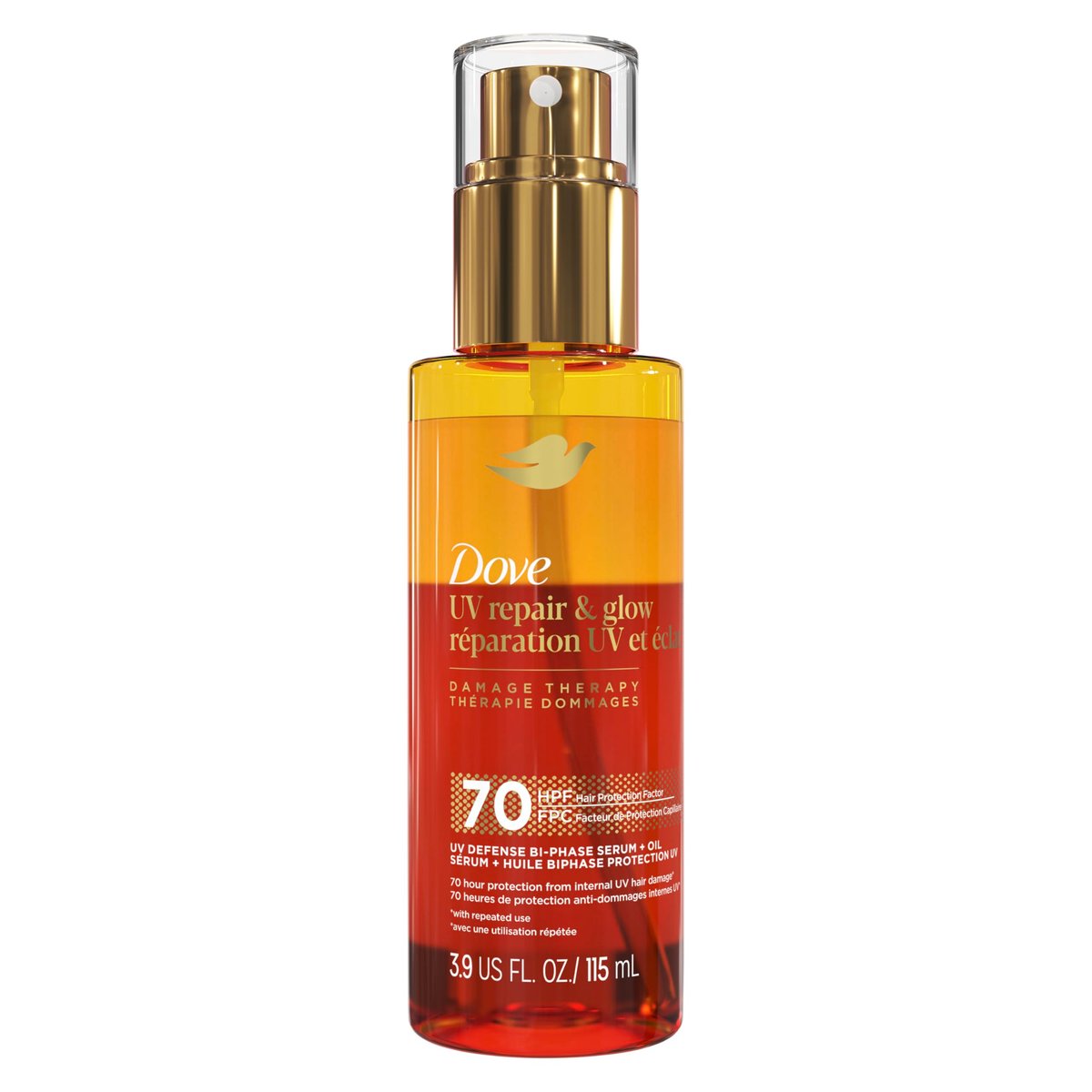 Dove Damage Therapy Defense Bi-Phase Serum + Oil - UV Repair & Glow, 70 Hour Hair Protection, with Ferulic Serum, 3.9 fl oz - görsel 1