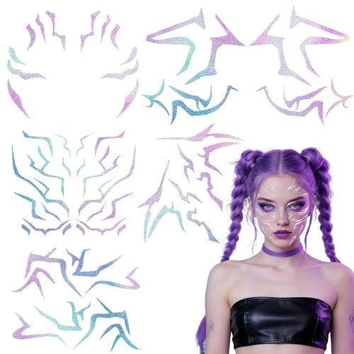 8 Sheets Laser Demon Hunters Cosplay Temporary Tattoos - Waterproof, Sweatproof Stickers for Party Makeup & Cosplay Performance Avelisse