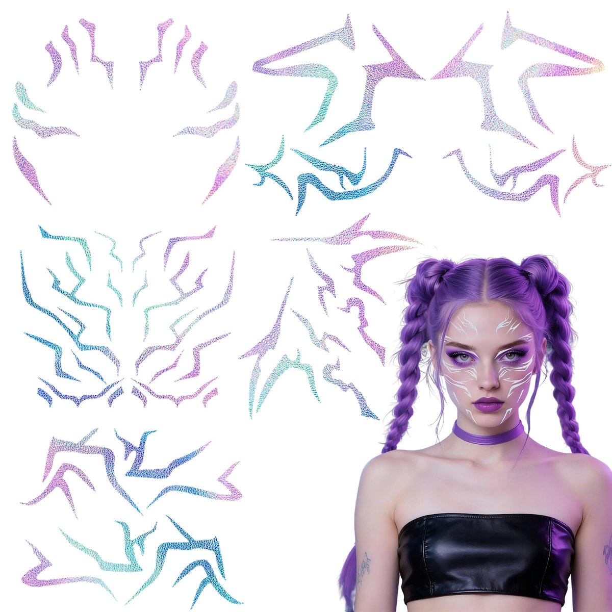 8 Sheets Laser Demon Hunters Cosplay Temporary Tattoos - Waterproof, Sweatproof Stickers for Party Makeup & Cosplay Performance Avelisse
