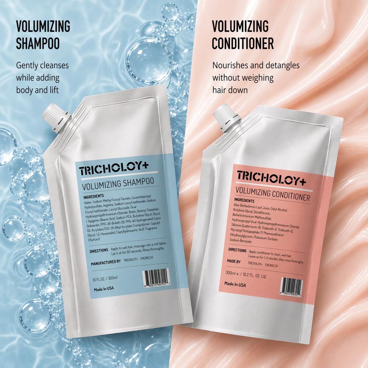 Tricholoy+ Volumizing & Thickening Shampoo and Conditioner Set - Biotin Root Lift Formula for Fine, Thin Hair - Adds Fullness, Weightless Hydration & Scalp Care, Sulfate-Free, 10 Fl Oz Avelisse