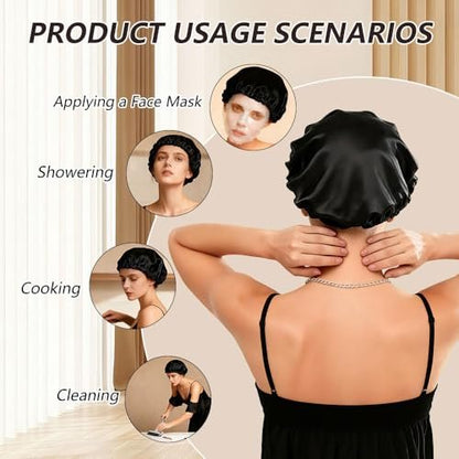 2 in 1 Wrap Cap Hair Net & Satin Bonnet – Adjustable Silk Press Doobie Wrap for Long Curly Hair (Black) Avelisse