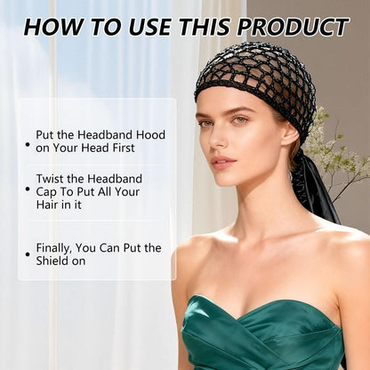 2 in 1 Wrap Cap Hair Net & Satin Bonnet – Adjustable Silk Press Doobie Wrap for Long Curly Hair (Black) Avelisse